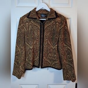 Giancarlo Ferrari Brown tapestry zip front jacket size 14 Luxury Designer
